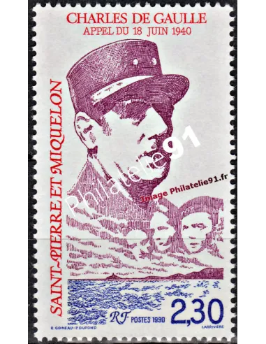 Timbre de ST PIERRE ET MIQUELON n° 521, de Gaulle, Collection Dom-Tom