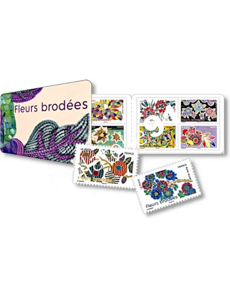Carnet n° 2576, fleurs brodées, timbres de France