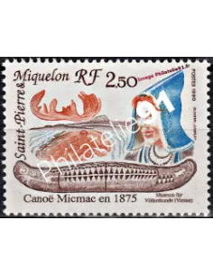 Timbrre de ST PIERRE ET MIQUELON, n° 527, canoë, Collection Dom-Tom