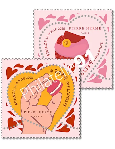 2 timbres coeur Pierre Hermé, timbres de France