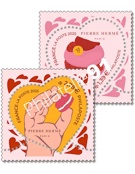 2 timbres coeur Pierre Hermé, timbres de France