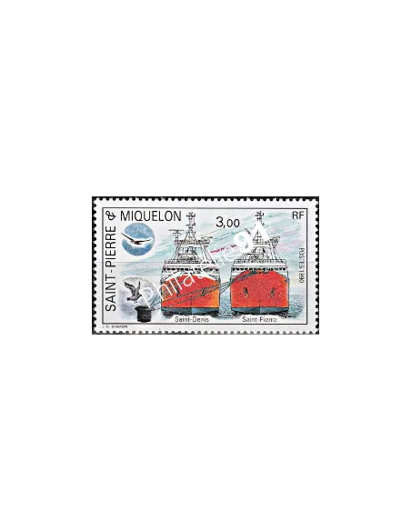 Timbre de Saint PIERRE ET MIQUELON n° 528, bateau, Collection Dom-Tom