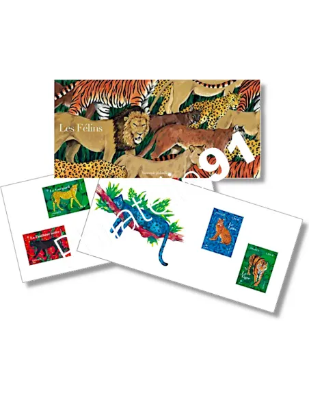 Bloc souvenir 222A et 222B, les Félins, timbres de France
