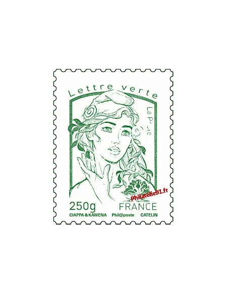 Timbre de France n° 4777 -  lettre verte 250 g, vert-noir - Marianne et la jeunesse. Type Marianne de Ciappa et Kawena