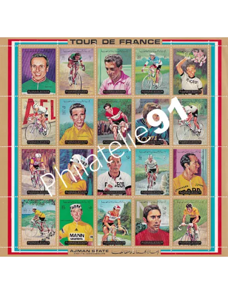 Timbres  d'Ajman - Feuille n° 1351 à 1370 - Thématique: Vélos