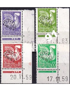 Préoblitéré n° 119 à 122, coins de feuilles datés, timbres de France