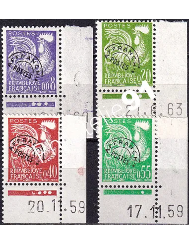 Préoblitéré n° 119 à 122, coins de feuilles datés, timbres de France