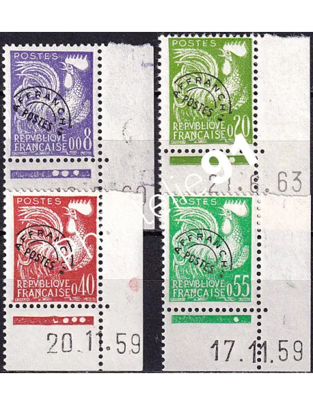 Préoblitéré n° 119 à 122, coins de feuilles datés, timbres de France