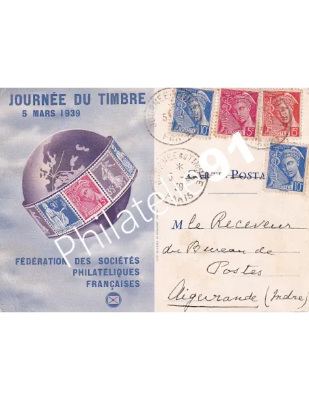 Carte postale, Journée du timbre 1939, Collection lettre France
