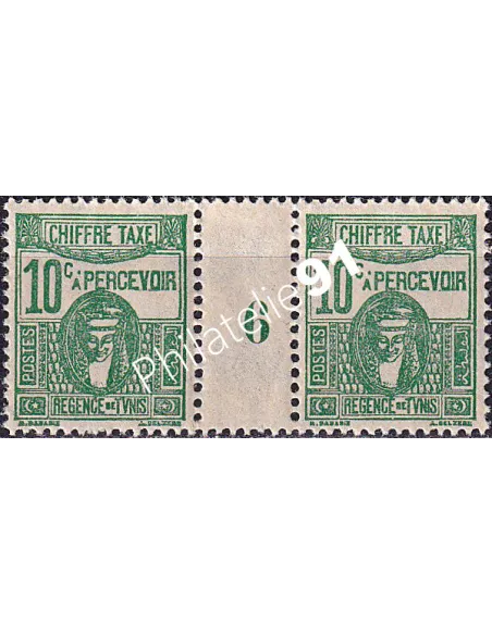 TUNISIE, timbre-taxe n° 59 neuf, paire avec millésime 6, colonies