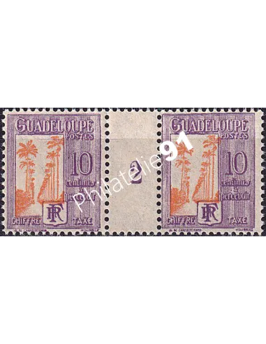 GUADELOUPE, timbre-taxe n° 28 neuf, paire avec millésime 2, colonies