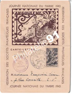 France, Carte lettre Journée du Timbre 1943, lettres France