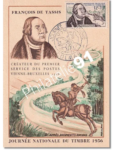 Carte Maximum, Journée du timbre 1956, Collection lettre France