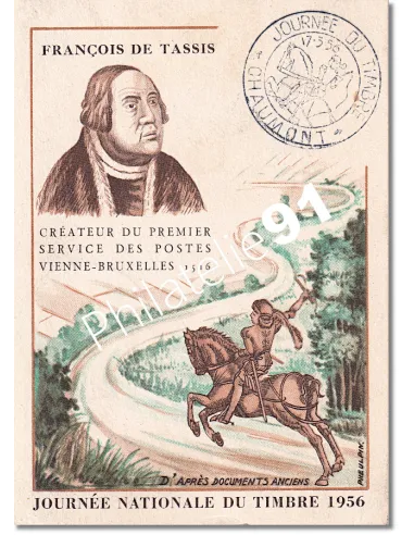 Carte Maximum, Journée du timbre 1956, Collection lettre France