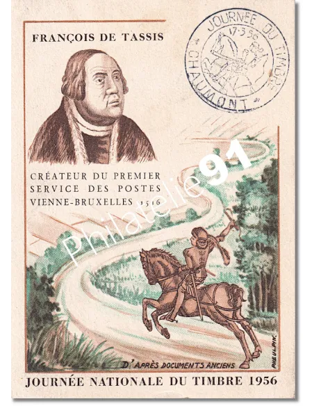 Carte Maximum, Journée du timbre 1956, Collection lettre France