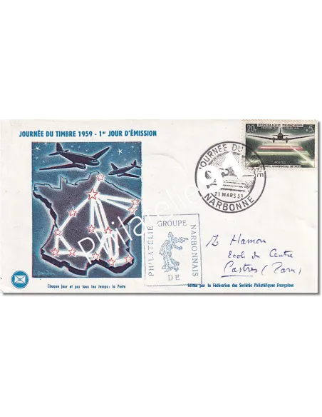enveloppe 1er jour, Journée du timbre 1959, Collection lettre France