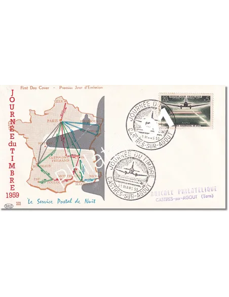enveloppe 1er jour, Journée du timbre 1959, Collection lettre France