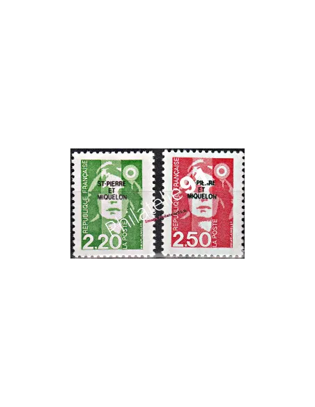 Timbres de ST PIERRE ET MIQUELON n° 552 à 553 - Marianne Bicentenaire surchargée