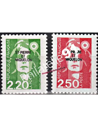 Timbres de ST PIERRE ET MIQUELON n° 552 à 553 - Marianne Bicentenaire surchargée