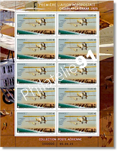 Feuille Poste aérienne liaison Casablanca-Dakar, timbres de France