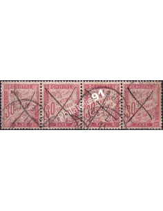 Timbre-taxe n° 34 oblitéré, bande de 4 timbres, timbres France