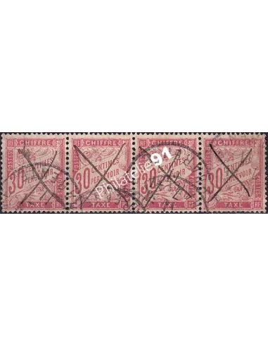 Timbre-taxe n° 34 oblitéré, bande de 4 timbres, timbres France