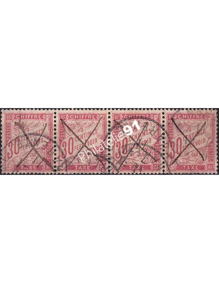 Timbre-taxe n° 34 oblitéré, bande de 4 timbres, timbres France