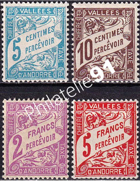 Andorre français, timbres-taxe n° 17 à 20 neufs, timbres d'Andorre