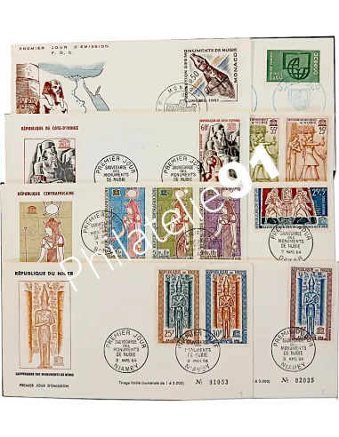 Lot de 1er jour archéologie, timbres thématiques