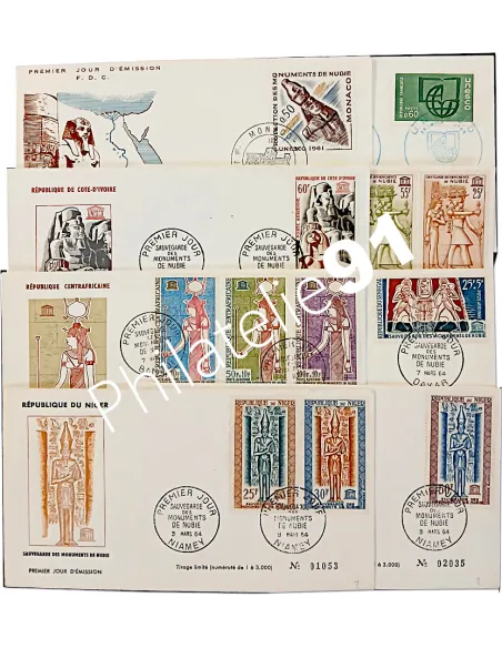 Lot de 1er jour archéologie, timbres thématiques