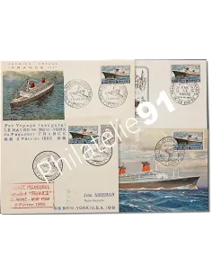 Lot de 4 documents du paquebot "France", lettres France