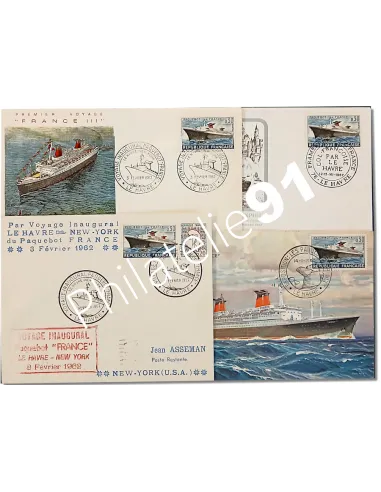 Lot de 4 documents du paquebot "France", lettres France