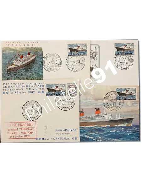 Lot de 4 documents du paquebot "France", lettres France