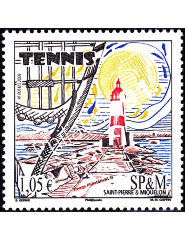 Timbre de SAINT-PIERRE-ET-MIQUELON n°  955 - Sport. Tennis. Phare