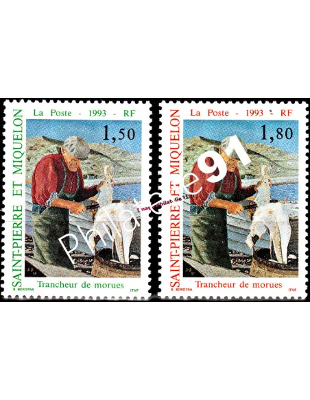 Timbres de St Pierre et Miquelon n°576-577. Morue, collection Dom-Tom