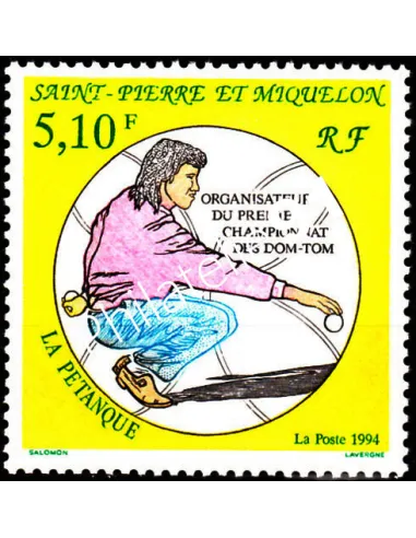 Timbre de St Pierre et Miquelon n°  593, pétanque, collection Dom-Tom