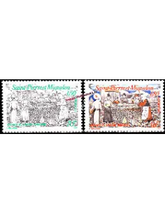 Timbres de Saint Pierre et Miquelon n° 595 à 596, morue, collection Dom-Tom