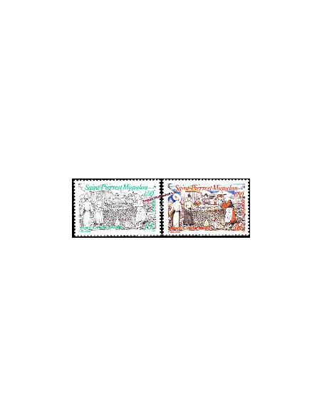 Timbres de Saint Pierre et Miquelon n° 595 à 596, morue, collection Dom-Tom