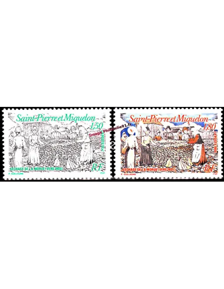 Timbres de Saint Pierre et Miquelon n° 595 à 596, morue, collection Dom-Tom