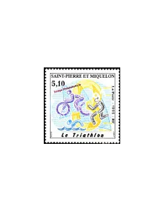 Timbre de St Pierre et Miquelon n° 610, Triathlon, collection Dom-Tom