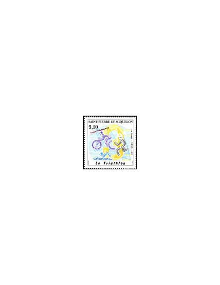 Timbre de St Pierre et Miquelon n° 610, Triathlon, collection Dom-Tom
