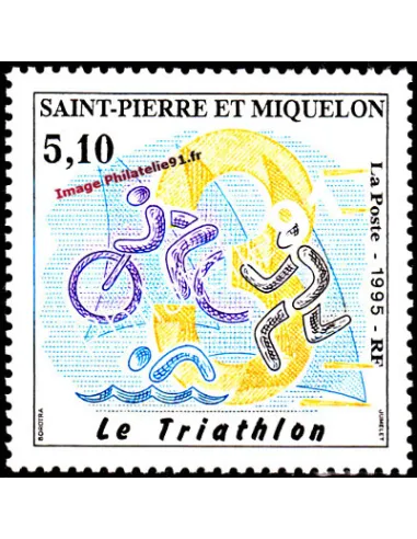 Timbre de St Pierre et Miquelon n° 610, Triathlon, collection Dom-Tom