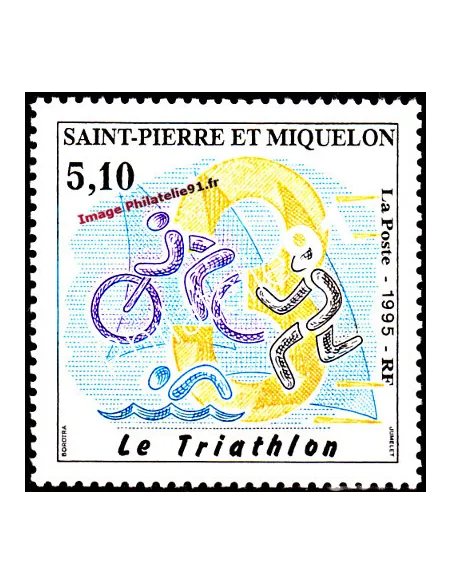 Timbre de St Pierre et Miquelon n° 610, Triathlon, collection Dom-Tom
