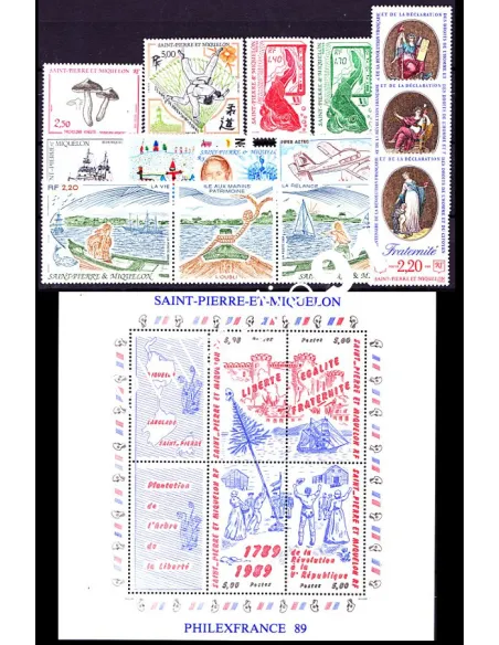 Année complète 1989 de Saint-Pierre-et-Miquelon, collection timbres Dom-Tom