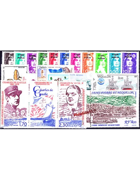Année complète 1990 de Saint-Pierre-et-Miquelon, collection timbres Dom-Tom