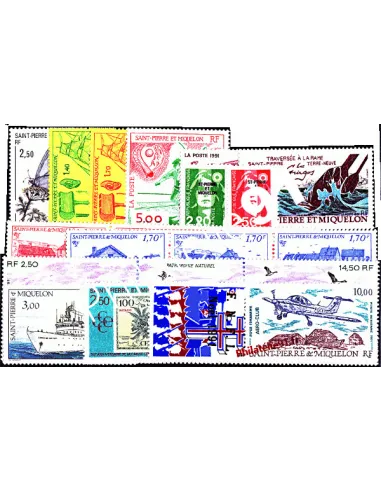 Année complète 1991 de Saint-Pierre-et-Miquelon, collection timbres Dom-Tom