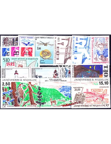 Année complète 1992 de Saint-Pierre-et-Miquelon, collection timbres Dom-Tom