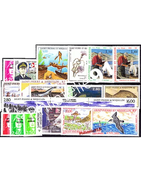 Année complète 1993 de Saint-Pierre-et-Miquelon, collection timbres Dom-Tom