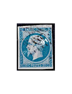 Timbre de France n° 14B - Second Empire - Napoléon III - oblitéré
