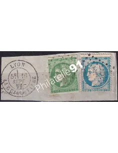 Timbres Classique n° 42B et 37 oblitérés sur fragment, timbres France